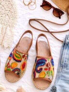 Eric Michael Betty Sandals Women’s EU 37 US 6.5 Boho Embroidered Slingback Espad